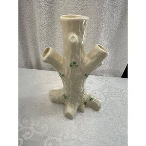 Belleek Ireland Porcelain Tree Trunk Vase With Shamrock Design